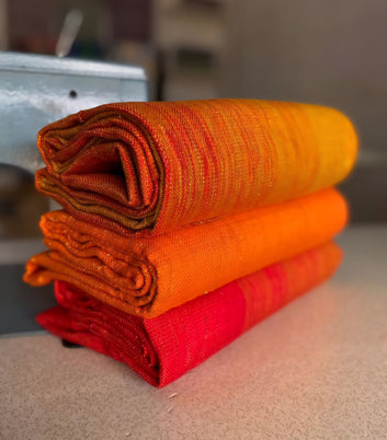 MG  Ombre Orange, Red Blue Plain Authentic Hand Weaved Kente Cloth A010