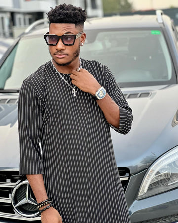 MG White Men's Traditional African Suit with Velvet Lion Throw/ Kafka, African Suit T2545