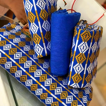 MG Authentic Hand Weaved Kente Cloth Bacis Blue A609