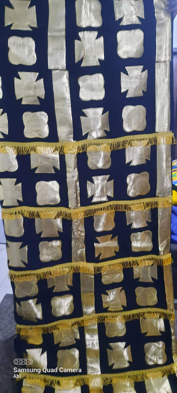 MG Funeral Cow Leather for Village Chief Authentic Hand Weaved Kente Cloth A09303