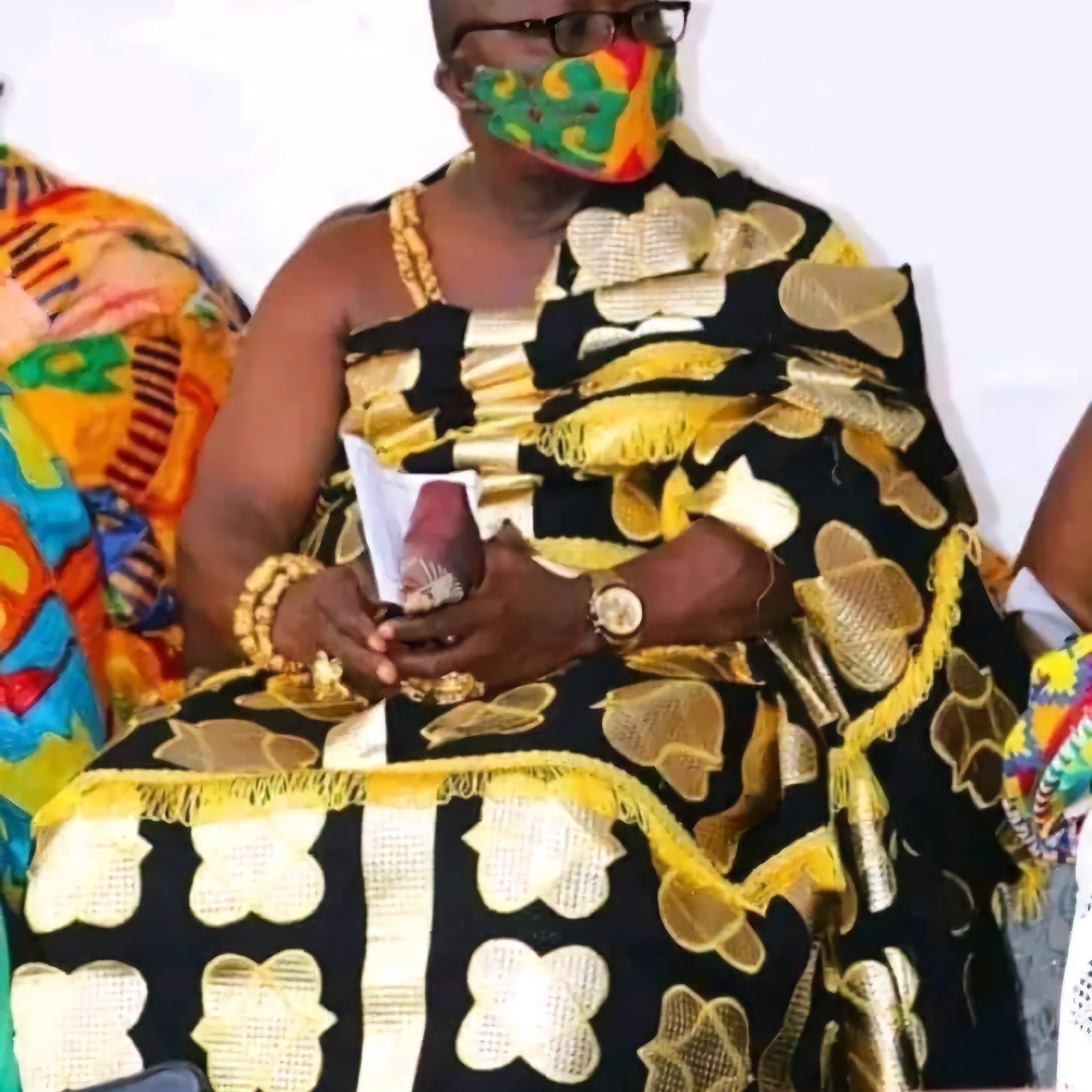 MG Funeral Cow Leather for Village Chief Authentic Hand Weaved Kente Cloth A09303