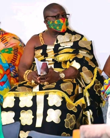 MG Funeral Cow Leather for Village Chief Authentic Hand Weaved Kente Cloth A09303