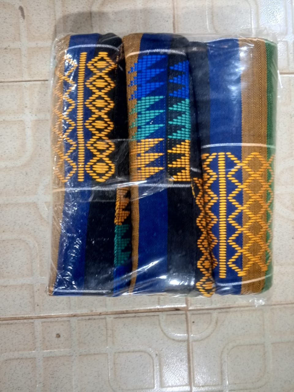 6 Yards Blue, Gold and Some Mint Color MG Kente Authentic Fashion Kente Cloth Weaved By The Best In Ghana EM4411 Ships Next Day