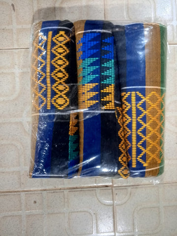 6 Yards Blue, Gold and Some Mint Color MG Kente Authentic Fashion Kente Cloth Weaved By The Best In Ghana EM4411 Ships Next Day