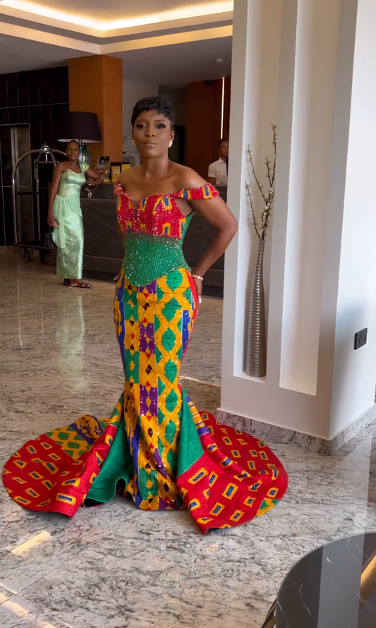 Royal Hand Weaved Kente Wedding/ Event Dress D377