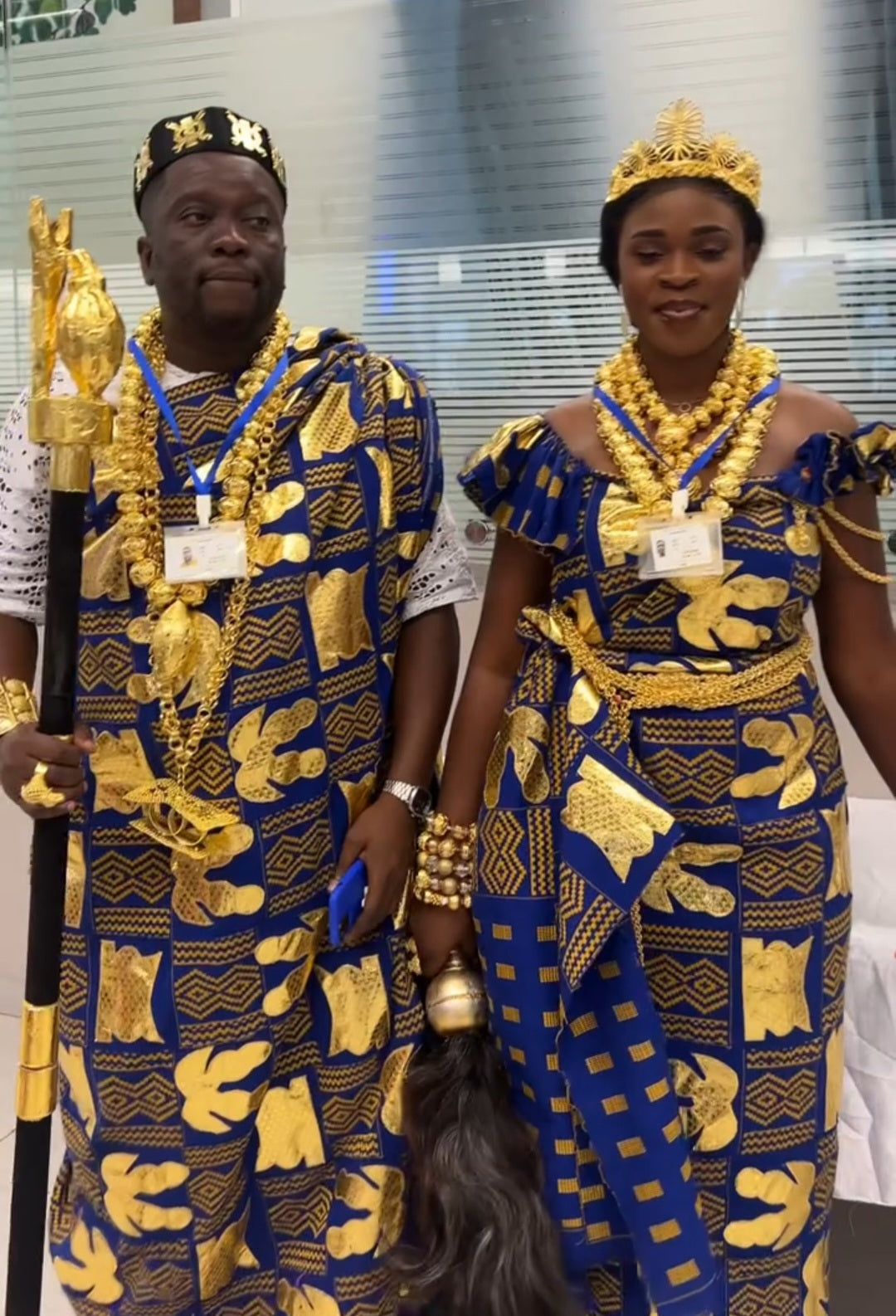 MG AKOFENA & NYAME COw Leather Embroidery Authentic Hand Weaved Kente Cloth A8834