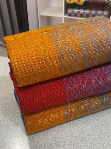 MG  Ombre Orange, Red Blue Plain Authentic Hand Weaved Kente Cloth A010