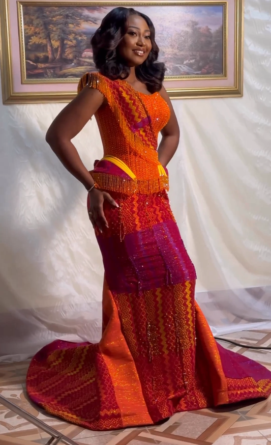 Authentic Hand Weaved Kente Wedding/ Event Dress D373