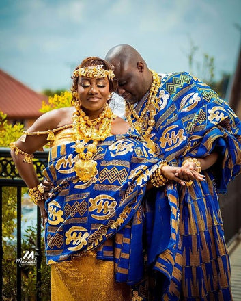 MG AKOFENA & NYAME with Cow Leather Embroidery Authentic Hand Weaved Kente Cloth A87