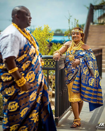 MG AKOFENA & NYAME with Cow Leather Embroidery Authentic Hand Weaved Kente Cloth A87