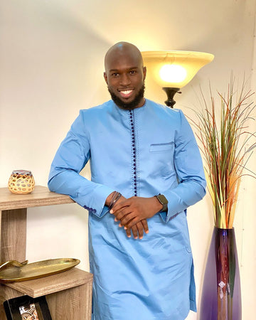 MG White Men's Traditional African Suit with Velvet Lion Throw/ Kafka, African Suit T251