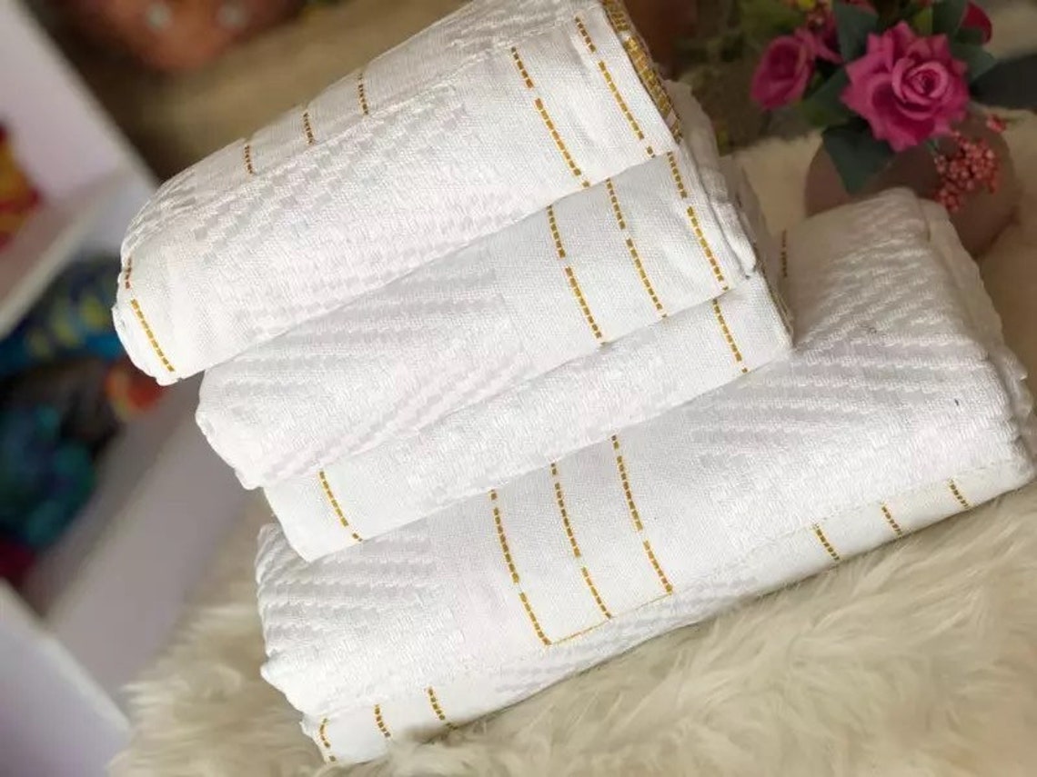 Authentic Kente Cloth White with Gold A43