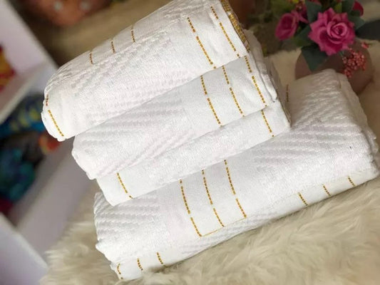 Authentic Kente Cloth White with Gold A43