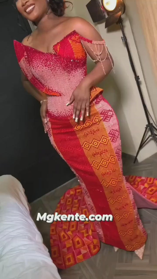Authentic Hand Weaved Kente Wedding/ Event Dress AD